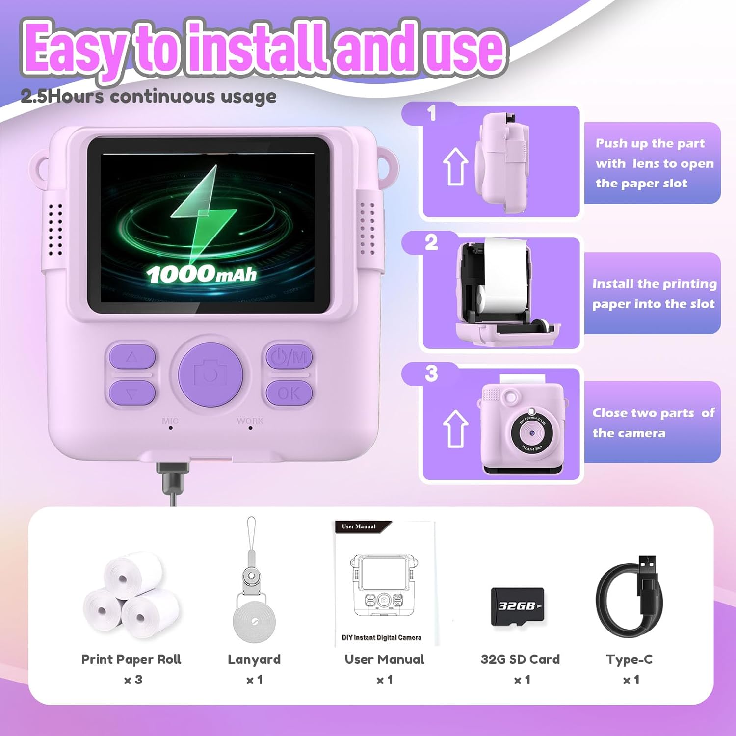 Instant Print Camera for Kids