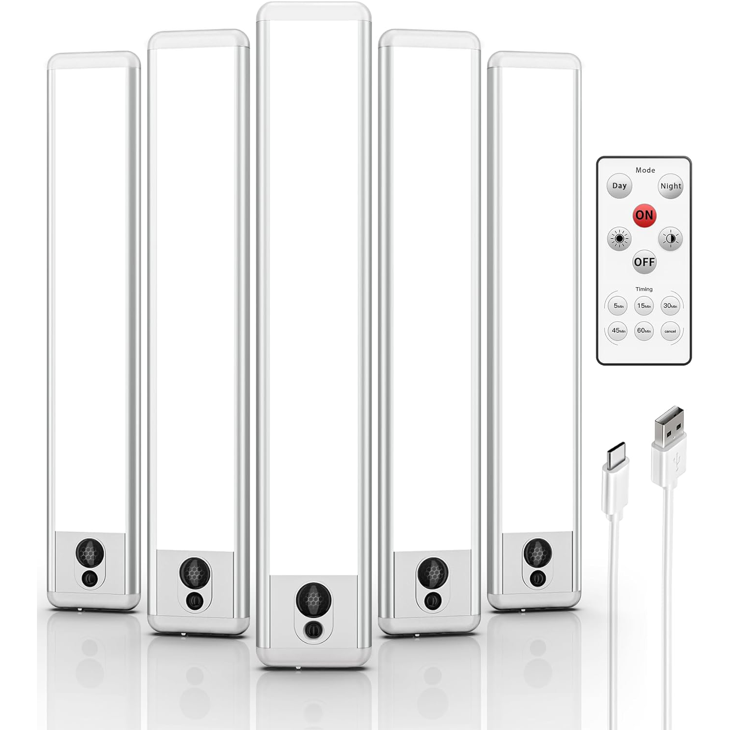 EZVALO Under Cabinet Lights, LED Closet Lights Wireless USB Charging, Motion Sensor Lighting Indoor 5700K Dimmable with Remote Control (White) 5 Pack