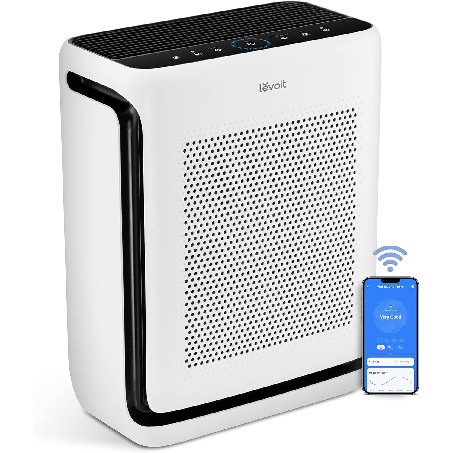LEVOIT Air Purifiers for Home Large Room Up to 1800 Ft in 1 Hr with Washable Pre-Filter, Air Quality Monitor, Smart WiFi, HEPA Sleep Mode for Allergies, Pet Hair in Bedroom, Vital 200S-P, White