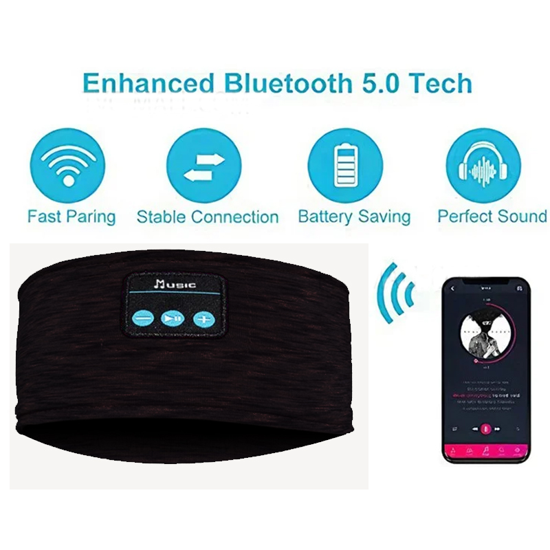 Bluetooth Headband Wireless Music Sleeping Earphone Headphone Sleep Earbud HD Stereo Speaker for Sleeping, Workout, Jogging, Yoga - Black