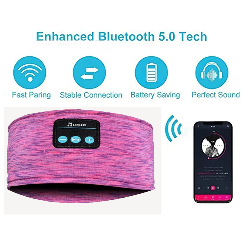 Bluetooth Headband Wireless Music Sleeping Earphone Headphone Sleep Earbud HD Stereo Speaker for Sleeping, Workout, Jogging, Yoga - Rose